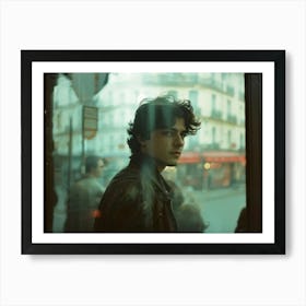 Young Man From Spain Posing Camera View Emulating A Photograph Captured Through A Misted Shop Wind Art Print