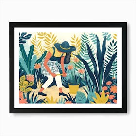 Illustration Of A Woman Gardening Art Print