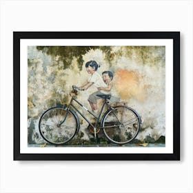Asian Children On A Bicycle Art Print