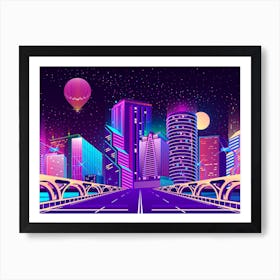 Neon City Background - Synthwave Neon City Art Print