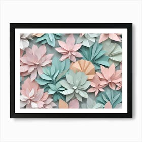 A Colorful Arrangement Of Paper Flowers And Leaves In Pink, Green, And White, Creating A Textured, Three Dimensional Effect Art Print