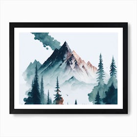 Mountain And Forest In Minimalist Watercolor Horizontal Composition 257 Art Print