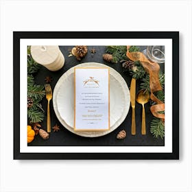 A Detailed Close Up Illustration Captures An Autumnal Table Setting Festive Dinner Arrangement Taki Art Print