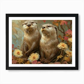 Floral Animal Illustration Otter 1 Art Print