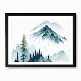 Mountain And Forest In Minimalist Watercolor Horizontal Composition 89 Art Print