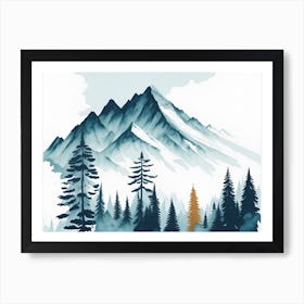 Mountain And Forest In Minimalist Watercolor Horizontal Composition 422 Art Print