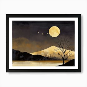 Full Moon Over Lake 1 Art Print