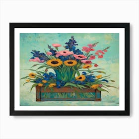 Flowers In A Crate, Van Gogh Inspired, For Cool Calm Room Art Print