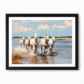 Horses Painting In Camargue, France, Landscape 4 Art Print