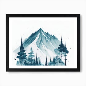 Mountain And Forest In Minimalist Watercolor Horizontal Composition 156 Art Print