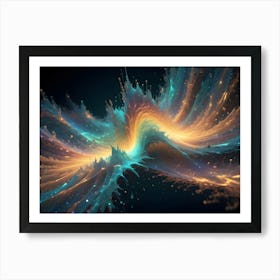 An Abstract Digital Art Piece With Swirling, Glowing Lines And Textures In Shades Of Blue, Orange, And Gold Art Print