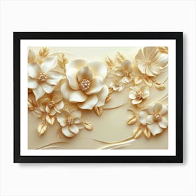 Gold And White Flowers 1 Art Print