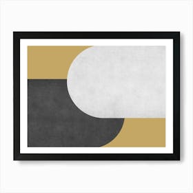 Halfmoon Colorblock - Mid-century Modern Abstract Minimalist Black White Gold Art Print