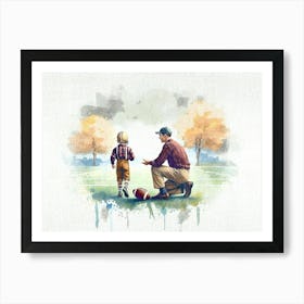 Father And Son Playing Football Watercolor retro Art Print