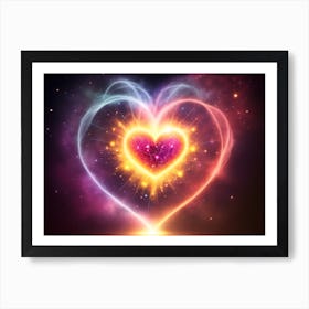 A Colorful Glowing Heart On A Dark Background Horizontal Composition 1 Art Print