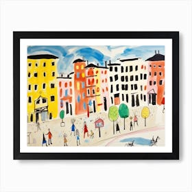 Milan Italy Cute Watercolour Illustration 3 Art Print