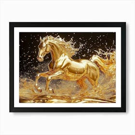 Golden Horse Splashing Water Art Print