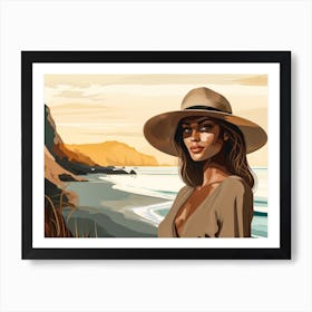 Illustration of an African American woman at the beach 56 Art Print