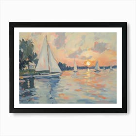 Sailboats At Sunset Poster