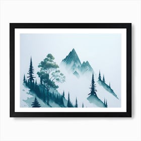 Mountain And Forest In Minimalist Watercolor Horizontal Composition 93 Art Print