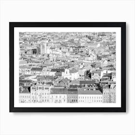 Black And White Budapest Rooftops Art Print