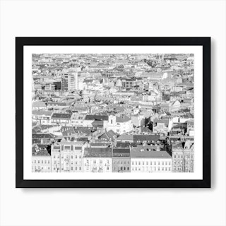 Black And White Budapest Rooftops Art Print