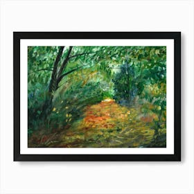 October Stroll - painting watercolor nature landscape autumn fall hand painted impressionism green Anton Maliar Art Print