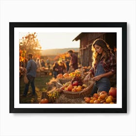 Autumn Harvest Festival On A Rustic Farm Overflowing Baskets Of Ripe Autumn Fruits Including Apple (1) Art Print