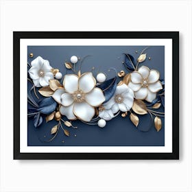 White And Gold Flowers 2 Art Print