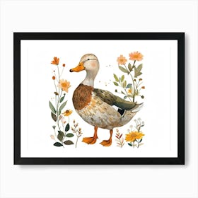 Little Floral Mallard Duck 3 Art Print