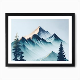 Mountain And Forest In Minimalist Watercolor Horizontal Composition 420 Art Print