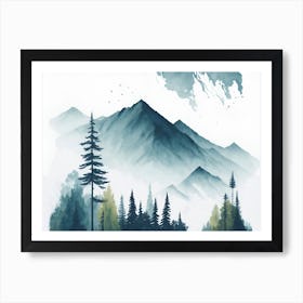 Mountain And Forest In Minimalist Watercolor Horizontal Composition 159 Art Print