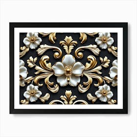 Gold Floral Wallpaper 4 Art Print