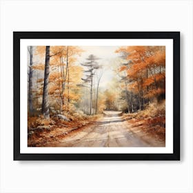 A Painting Of Country Road Through Woods In Autumn 61 Art Print