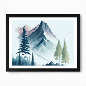 Mountain And Forest In Minimalist Watercolor Horizontal Composition 163 Art Print