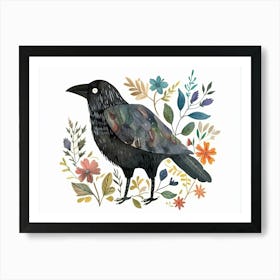 Little Floral Crow 1 Art Print