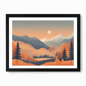 Misty mountains horizontal background in orange tone 52 Art Print