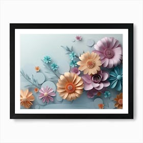 Colored 3d With Floral Designs and Circles Set Against a Light Gray Background Art Print