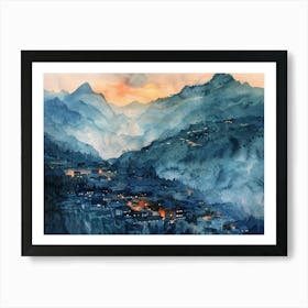 Village At Sunset Art Print