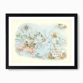 Australia & Oceania Vintage Map 1951 Art Print