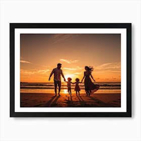 Family Embracing At Sunset Silhouettes Against The Vibrant Sky Siblings Laughing And Running On Th (7) Póster