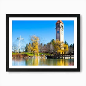 Clock Tower By The Lake Art Print