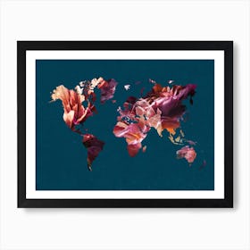 World Map With Flowers Art Print