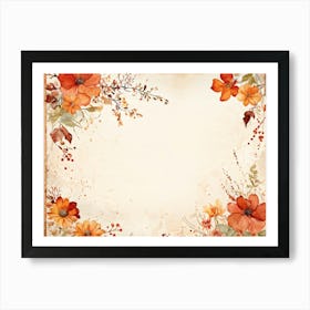 Autumnal Vintage Greeting Card Featuring Watercolor Floral Arrangements In Shades Of Burnt Orange R (2) Art Print