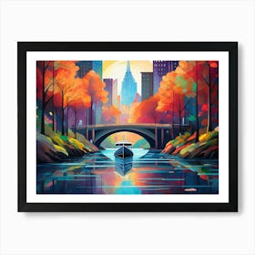 Boat Under The Bridge Art Print