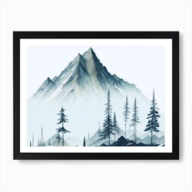 Mountain And Forest In Minimalist Watercolor Horizontal Composition 323 Art Print