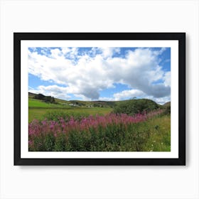 Scotland Landscape UK pink flowers Affiche