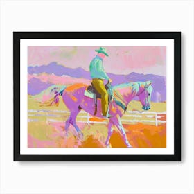 Neon Cowboy In Rocky Mountains 2 Painting Art Print