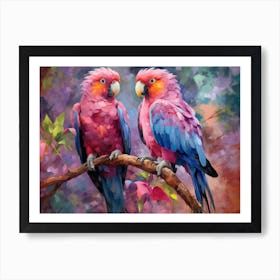 Pink And Purple Parrots Art Print