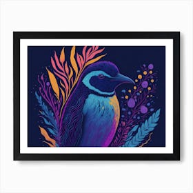 Floral Neon Penguin Painting (10) Art Print
